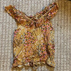 No Boundaries Mustard Floral Off-Shoulder Blouse